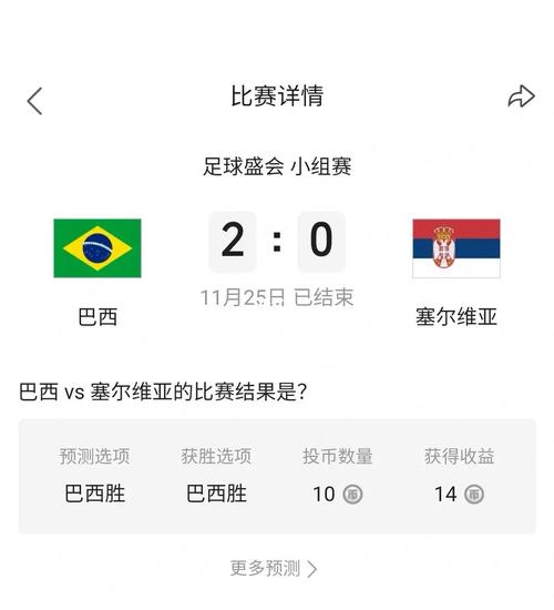 巴西vs塞尔维亚世界杯比分预测